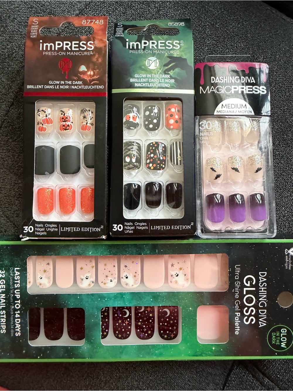 (4) New Sets of Halloween Theme Press On Nails